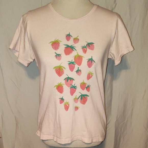 J. Crew Tops - J.Crew  Pink Strawberry Short Sleeve Collector Tee  Size Medium